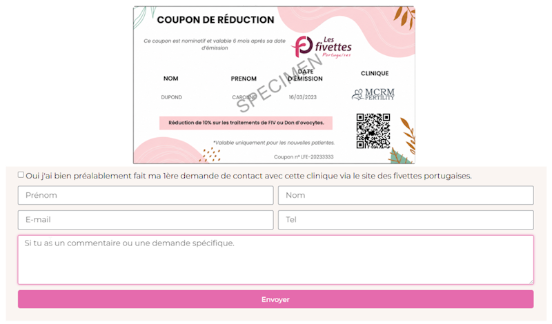 Coupon de réduction et formulaire